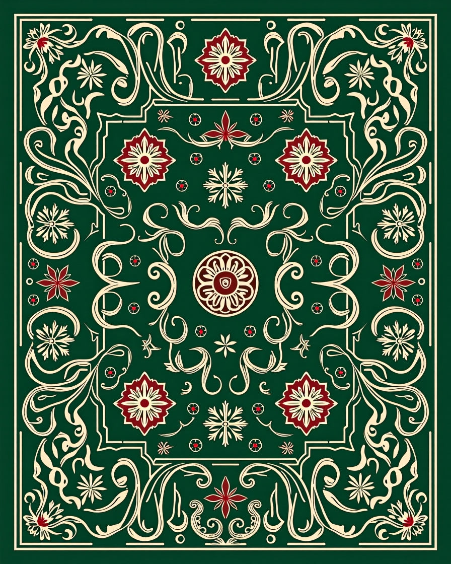 Emerald Green Vintage Floral Medallion Rug