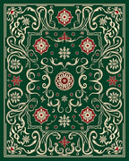 Emerald Green Vintage Floral Medallion Rug