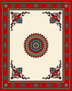 Red Cream Mandala Art Frame Rug