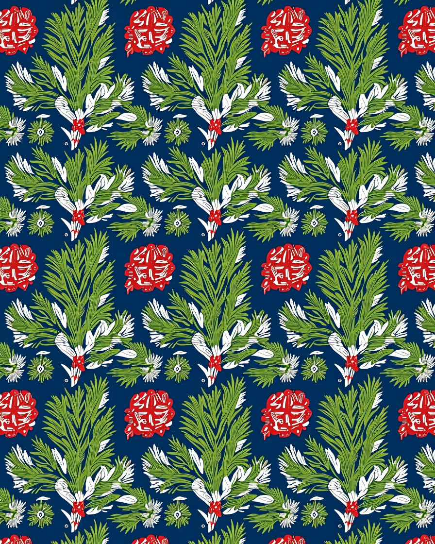Bold Green Leaf Red Blossom Medley Rug