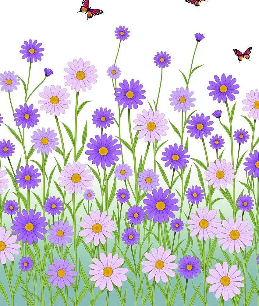 Violet Purple Daisy Meadow Butterflies Rug
