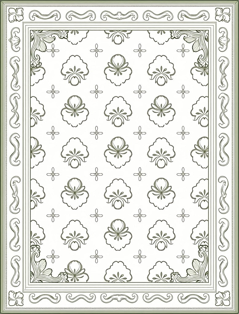 Green Floral Medallion Border Rug