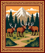 Woodland Deer Mountain Scene Landscape Rug