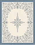 Ivory Blue Floral Scroll Border Rug