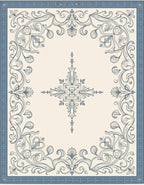 Ivory Blue Floral Scroll Border Rug