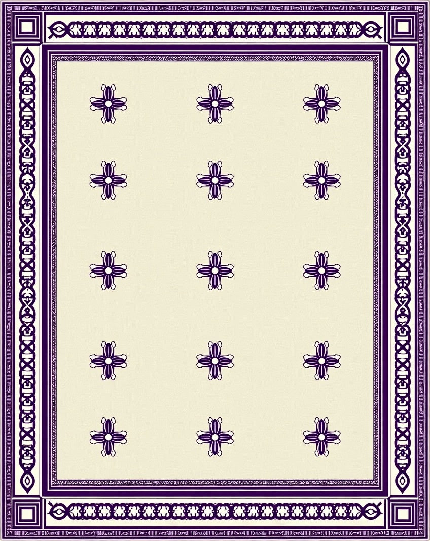 Cream Purple Floral Scroll Border Rug