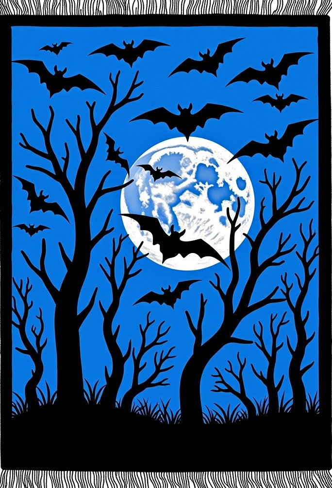 Scary Bats Moonlit Forest Scene Rug