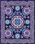 Navy Blue Floral Medallion Bright Color Rug