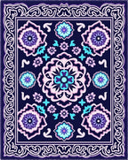 Navy Blue Floral Medallion Bright Color Rug