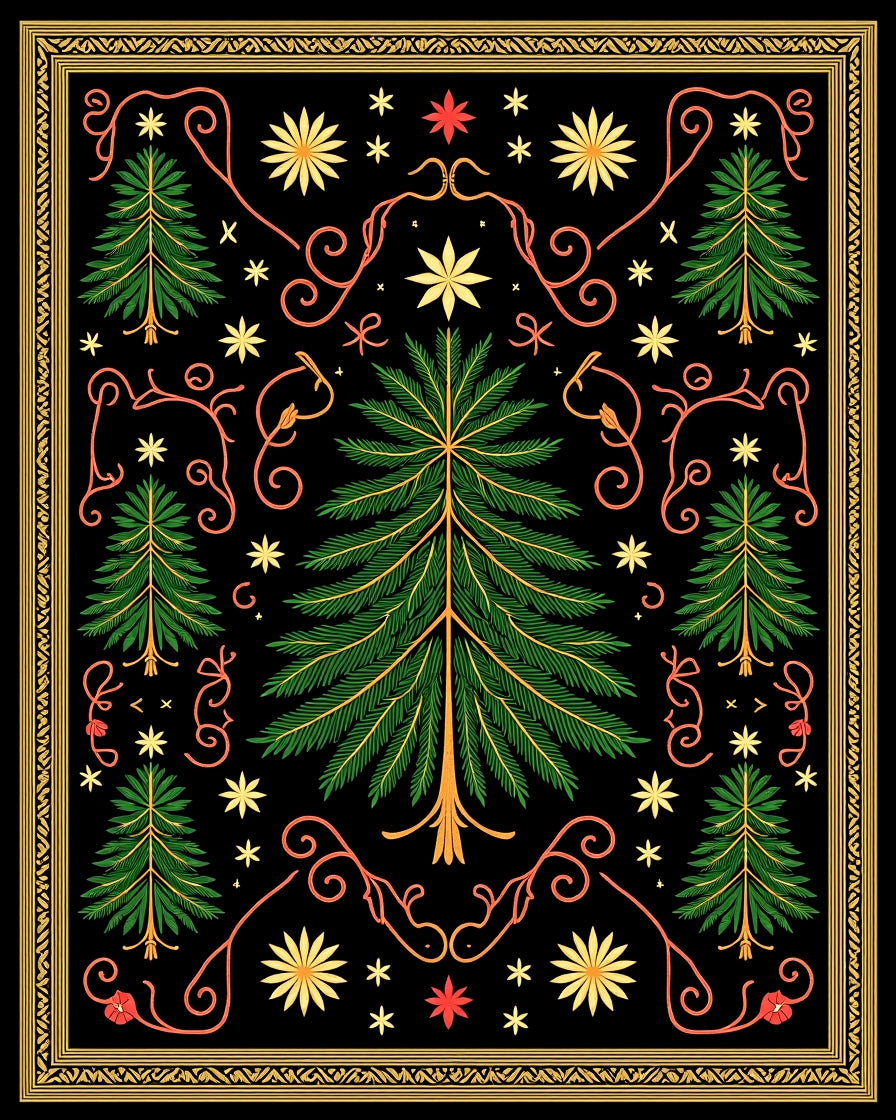 Black Green Forest Whimsical Floral Medallion Rug