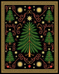 Black Green Forest Whimsical Floral Medallion Rug