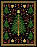 Black Green Forest Whimsical Floral Medallion Rug