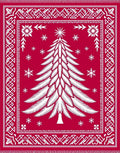 Crimson white pine tree snowflakes border Rug
