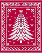 Crimson white pine tree snowflakes border Rug