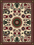 Ornate Crimson Sunburst Animal Medallion Rug