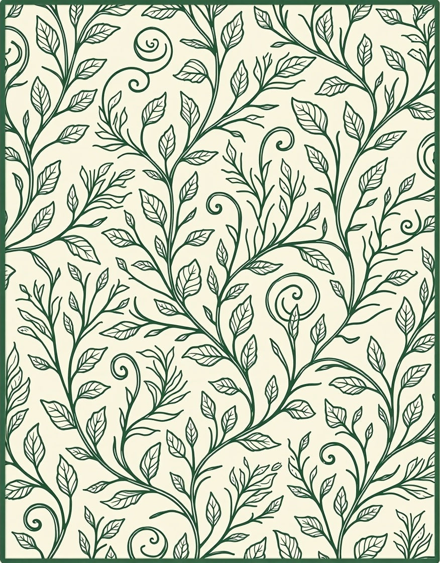 Emerald Green Leafy Vine Scrollwork Rug