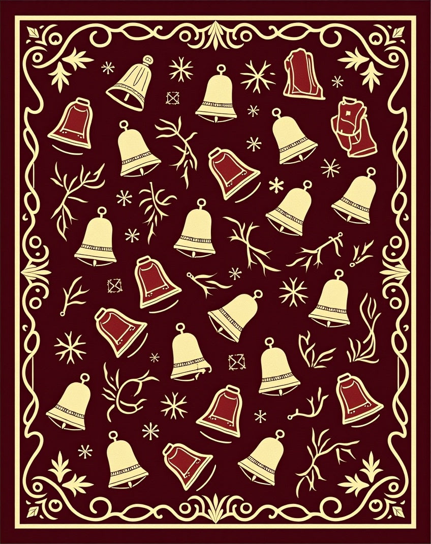 Burgundy Gold Festive Bell Arrangement Rug