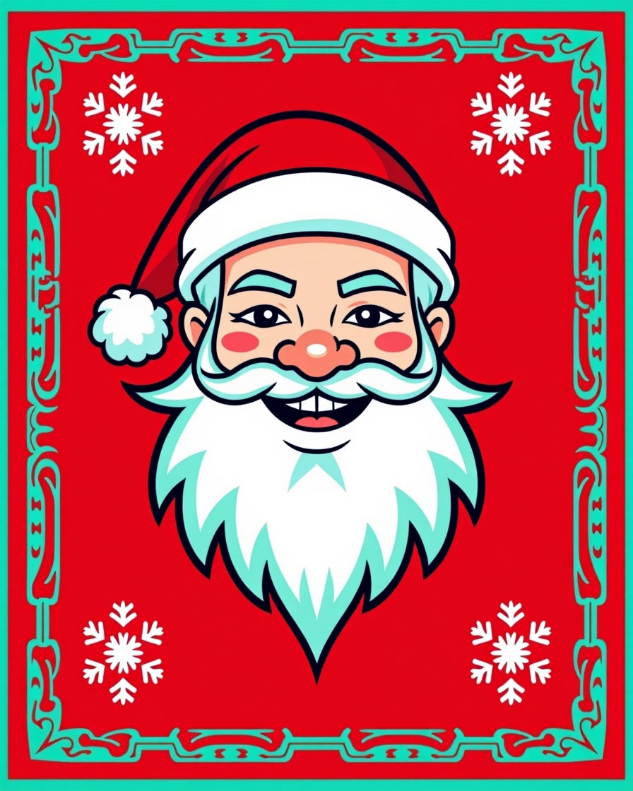 Joyful Red Santa Snowflake Border Rug