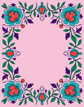 Teal Coral Blossom Vine Frame Rug