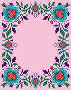 Teal Coral Blossom Vine Frame Rug