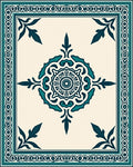 Teal Medallion Ivory Bordered Rug