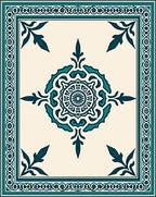 Teal Medallion Ivory Bordered Rug