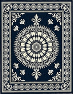 Navy Ivory Radial Mandala Rug