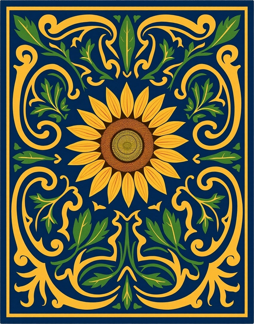 Sunflower Floral Vine Navy Rug