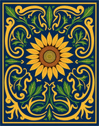 Sunflower Floral Vine Navy Rug