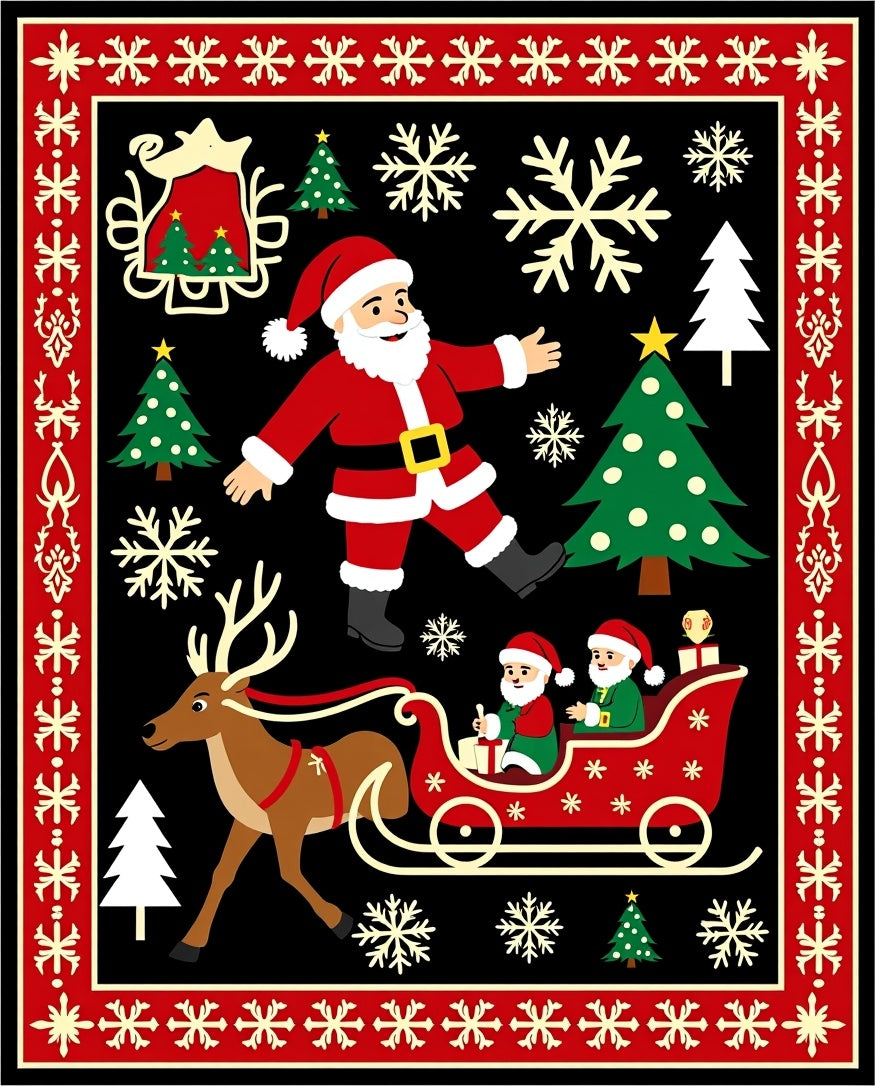Whimsical Santa Claus Christmas Scene Rug