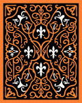 Orange White Fleur De Lis Scrollwork Rug