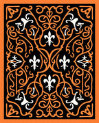 Orange White Fleur De Lis Scrollwork Rug