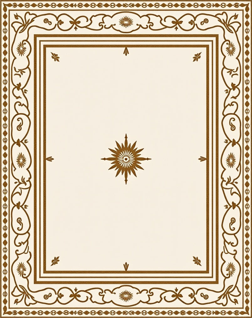 Elegant Brown Filigree Border Star Rug