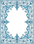 Azure Blue Ornate Scroll Border Rug