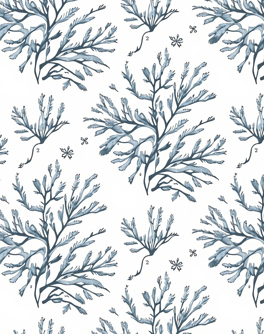 Blue Seaweed Botanical Watercolor Rug