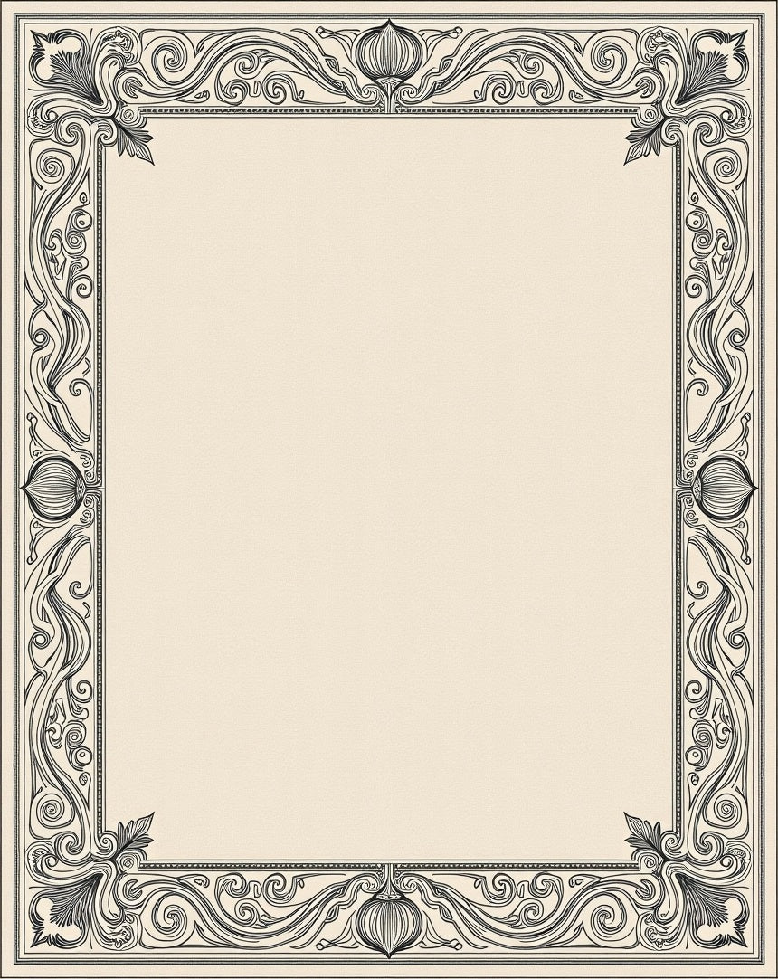 Ornate Black Sepia Floral Border Design Rug