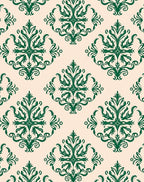 Dark Green Vintage Floral Damask Rug