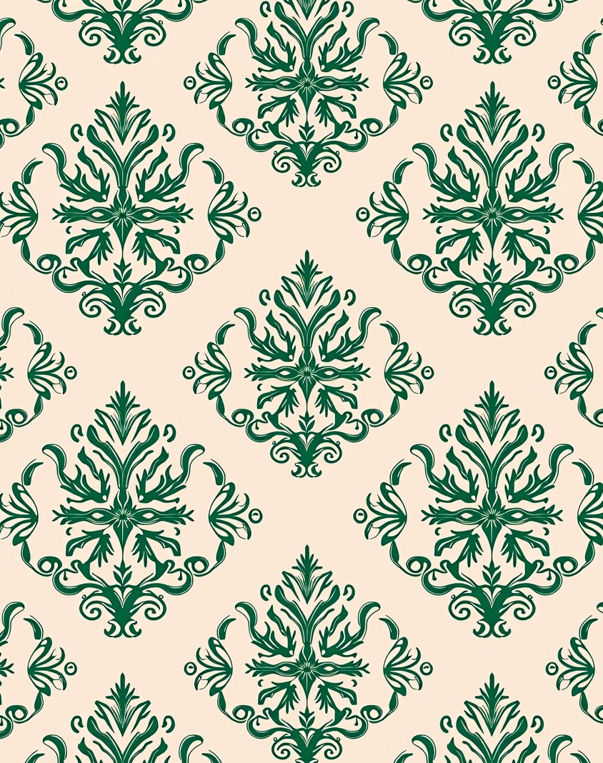 Dark Green Vintage Floral Damask Rug