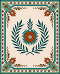 Terracotta Peacock Floral Laurel Frame Rug