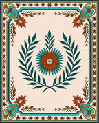 Terracotta Peacock Floral Laurel Frame Rug