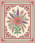 Cream Coral Purple Floral Bordered Rug