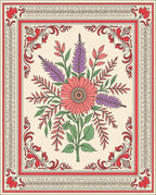 Cream Coral Purple Floral Bordered Rug