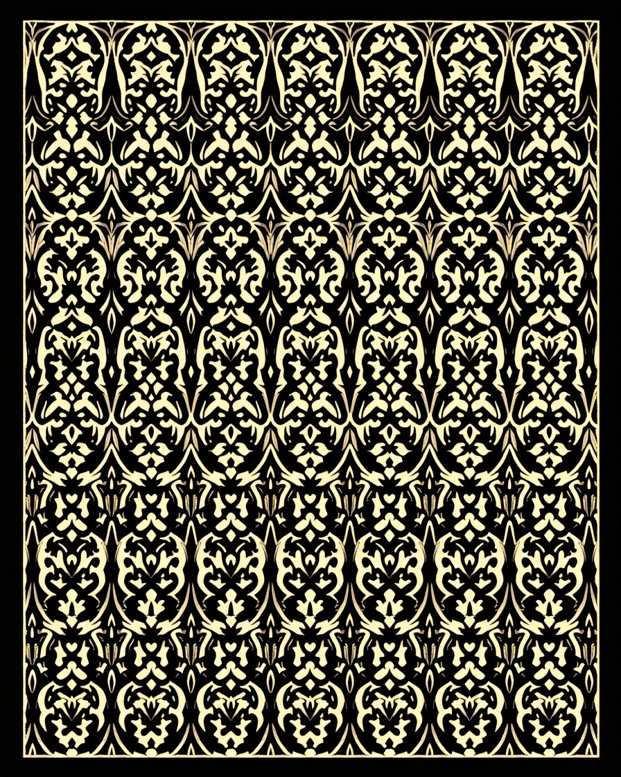 Gilded Black and White Scroll Work Rug