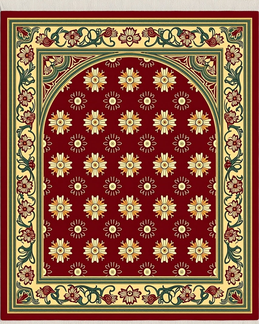 Crimson Floral Garden Arch Rug
