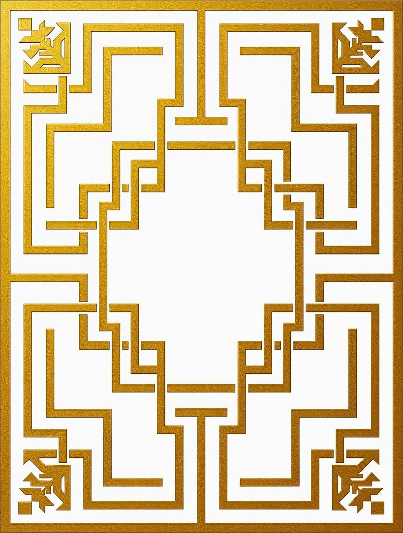 Golden Interlocking Geometric Labyrinth Rug