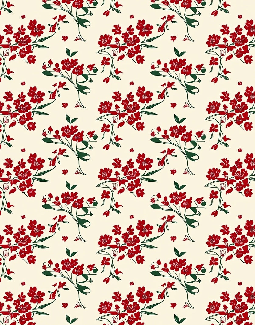 Crimson Floral Branch Background Rug