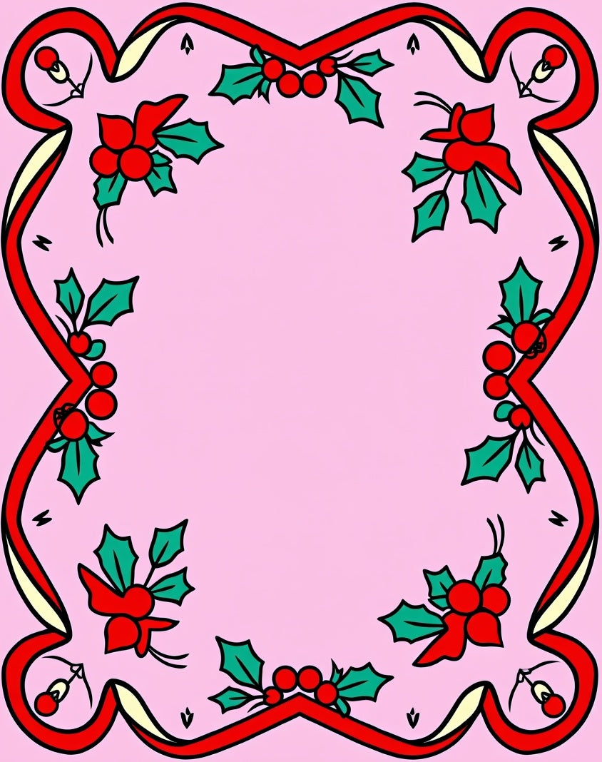 Festive Red Ribbon Holly Accents Rug