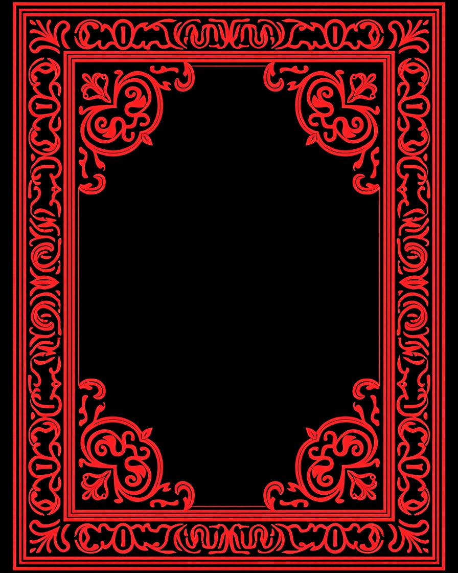 Ornate Red Scrolling Vintage Frame Rug