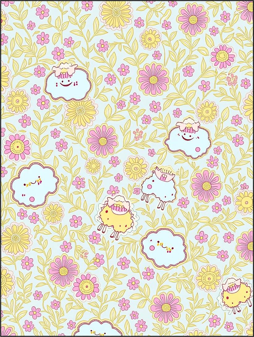 Whimsical Sheep Floral Garden Rug