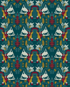Teal Crimson Geometric Abstract Floral Rug